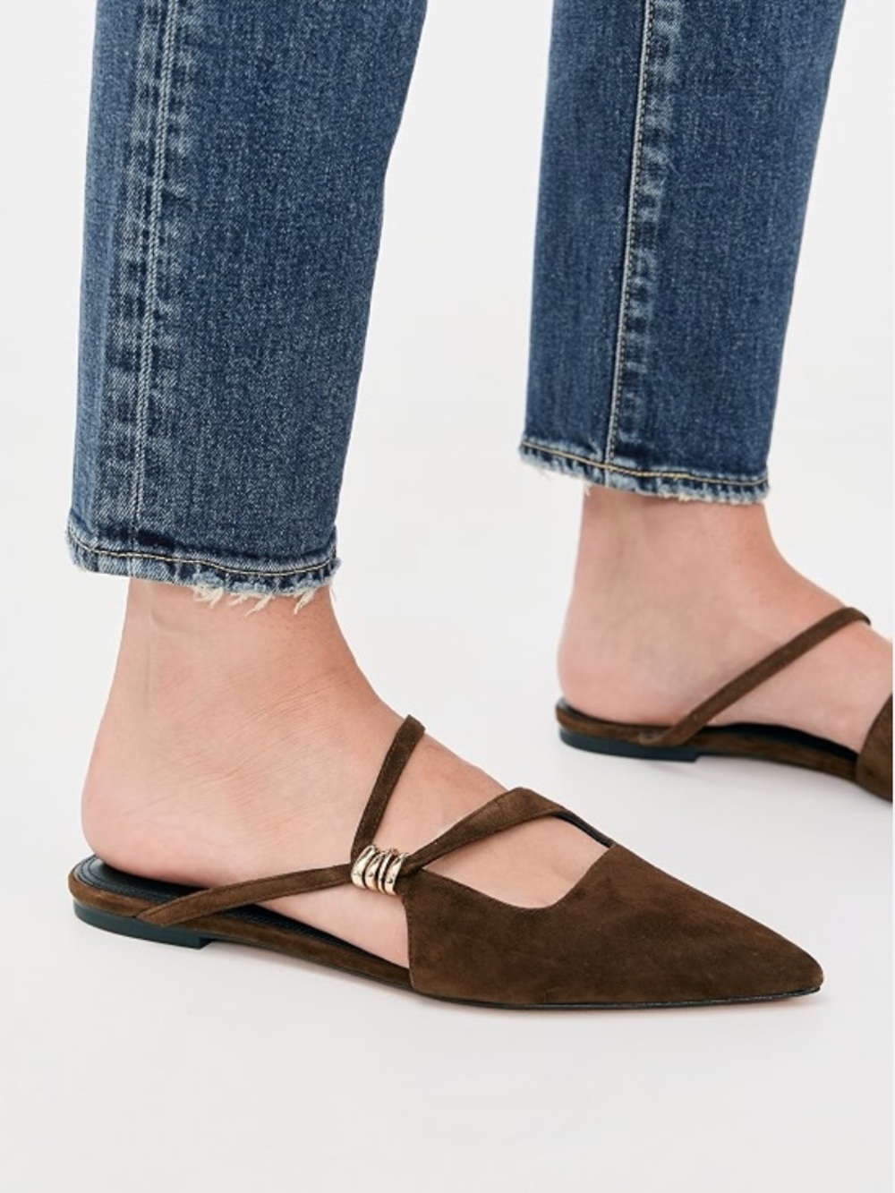 Vince Brown Suede Pointed Toe Strappy Flats